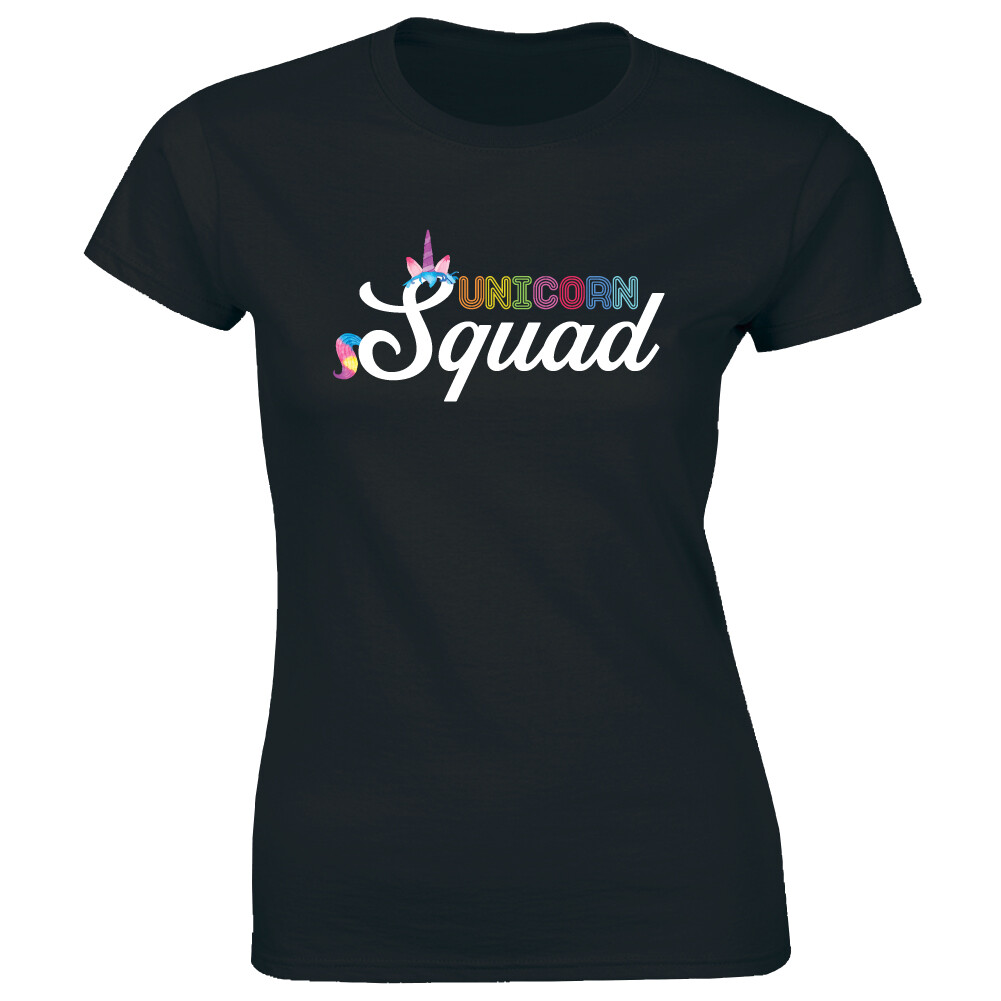 Unicorn Squad with Rainbow Print Women’s T-Shirt Majestic Animal Matching Tee