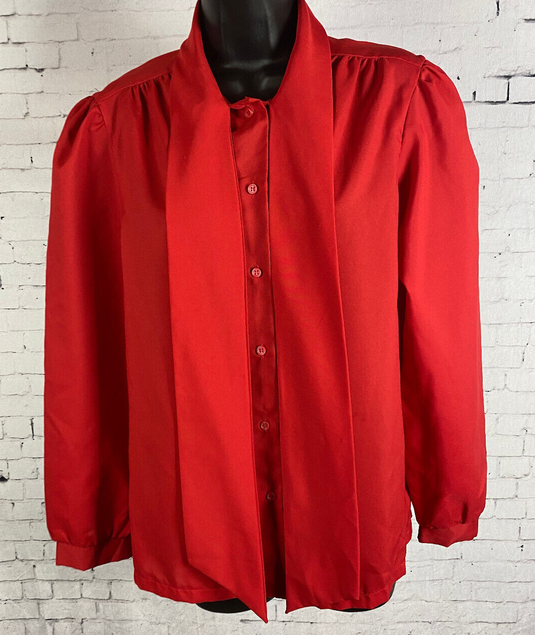 Rhoda Lee Button-Up Shirt Size 14 Women’s Red Blouse Vintage Neck Tie (xxC26)