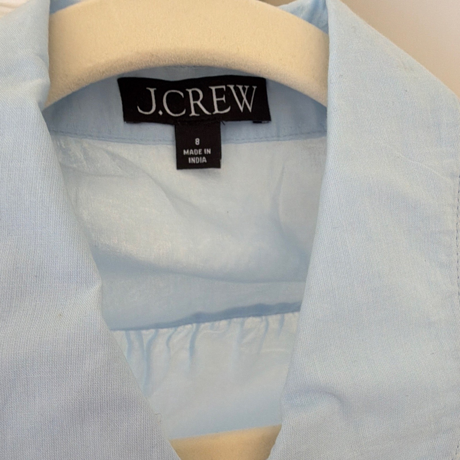 J.CREW Blue Solid 100% Cotton Button-Front Collared Short Sleeve Blouse 8
