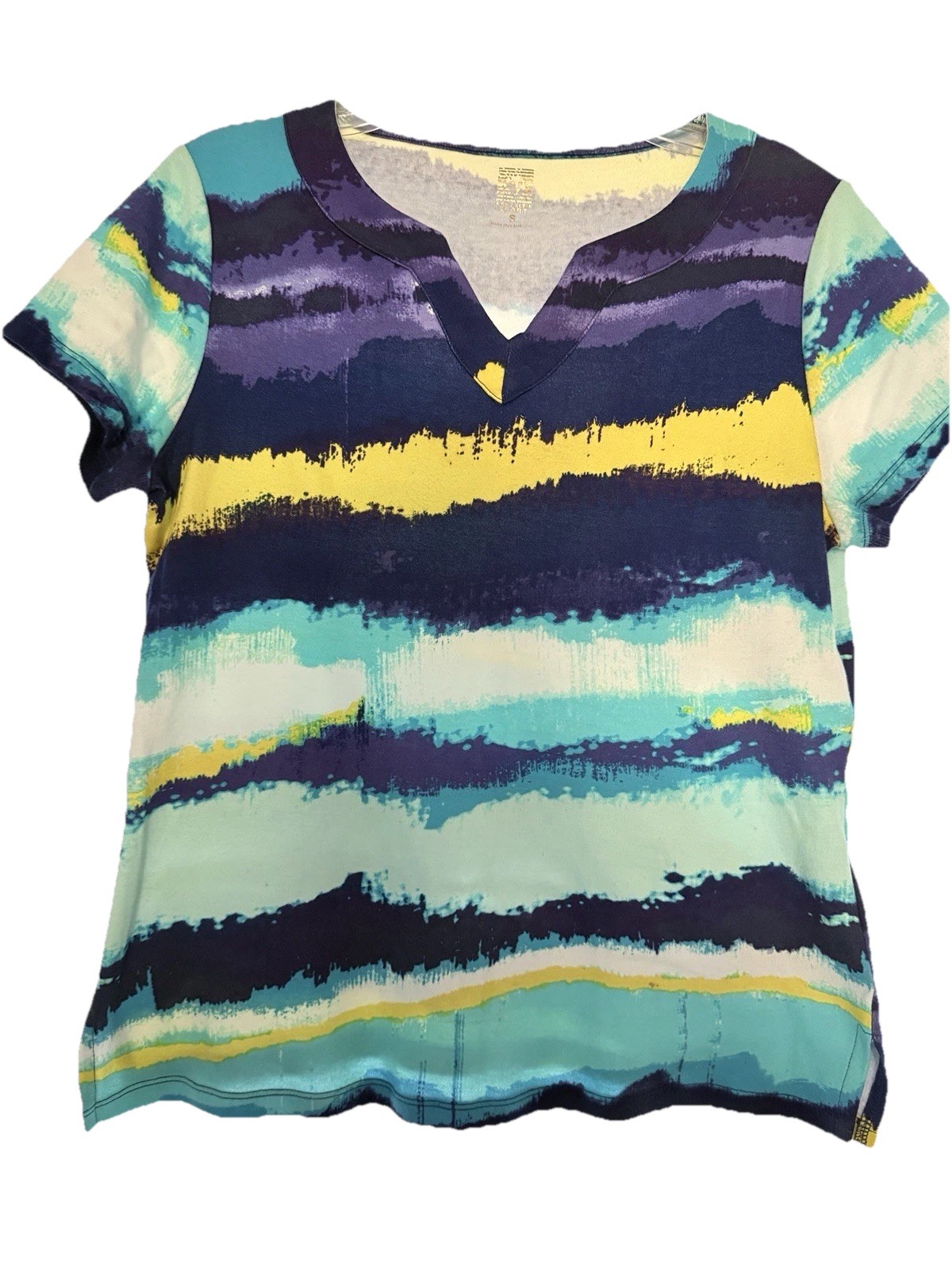 ANNE KLEIN SPORT TEE MULTICOLOR STRIPED SHORT SLEEVE 100% COTTON – SMALL