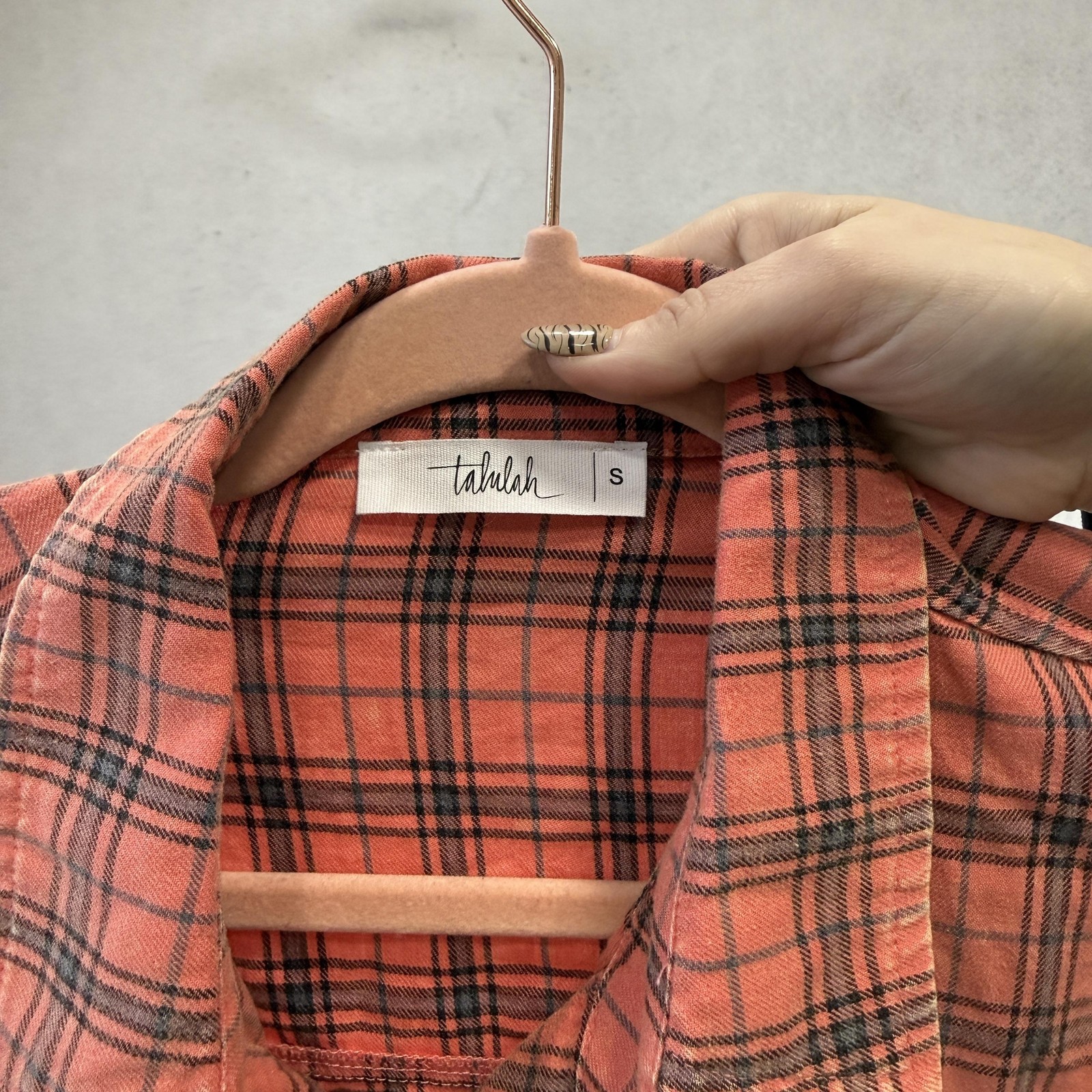 Talulah Shirt Womens Small Orange Plaid 100% Cotton Button Tunic Top Oversized