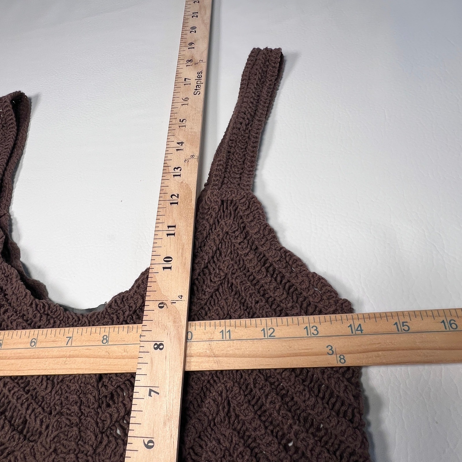 Boho Retro Crochet Tank Top Womens Medium Brown Hippie Knit Cottagecore Earthy