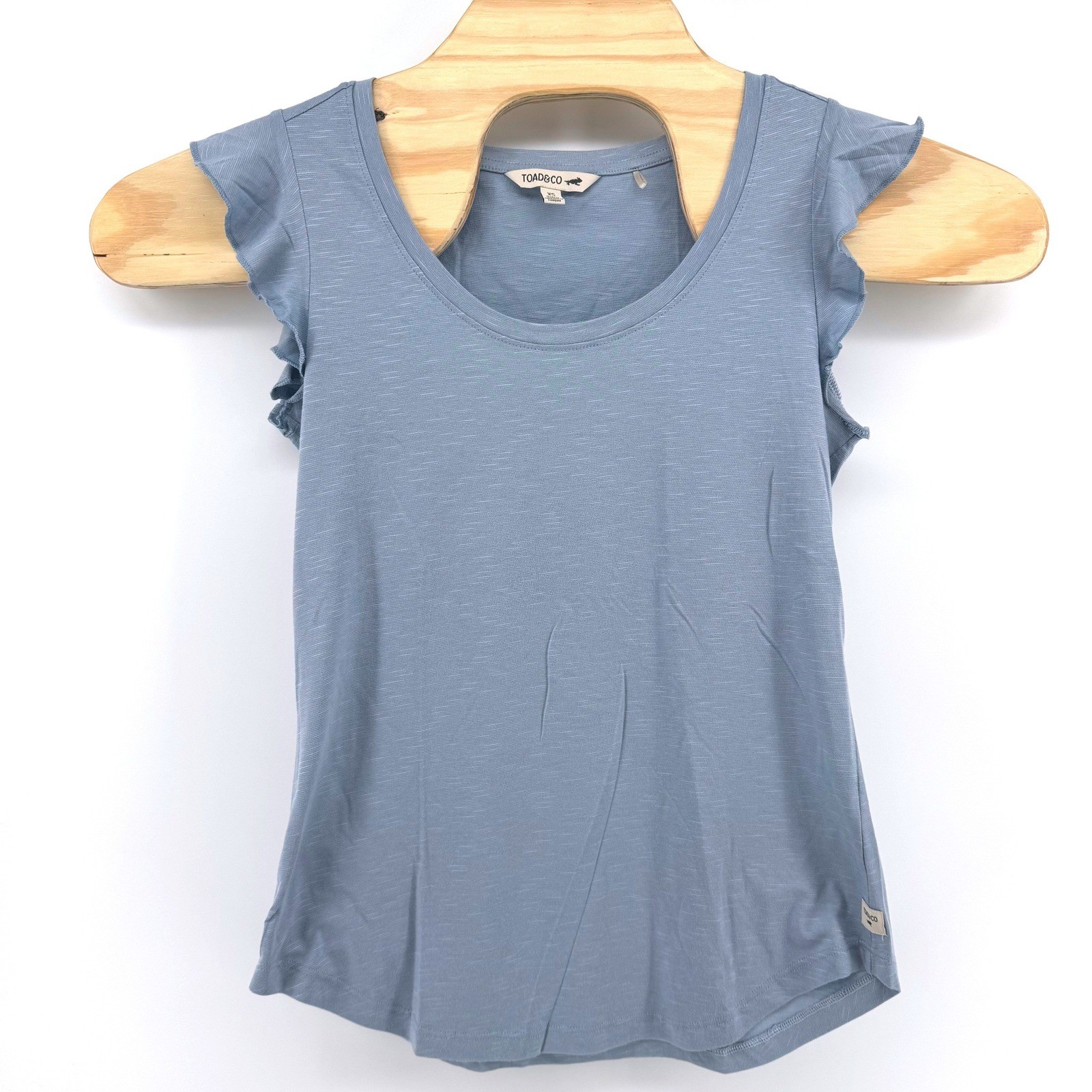 Toad&Co Ruffle Cap Short Sleev Top XS Light Blue Organic Cotton Tencel Slub Knit