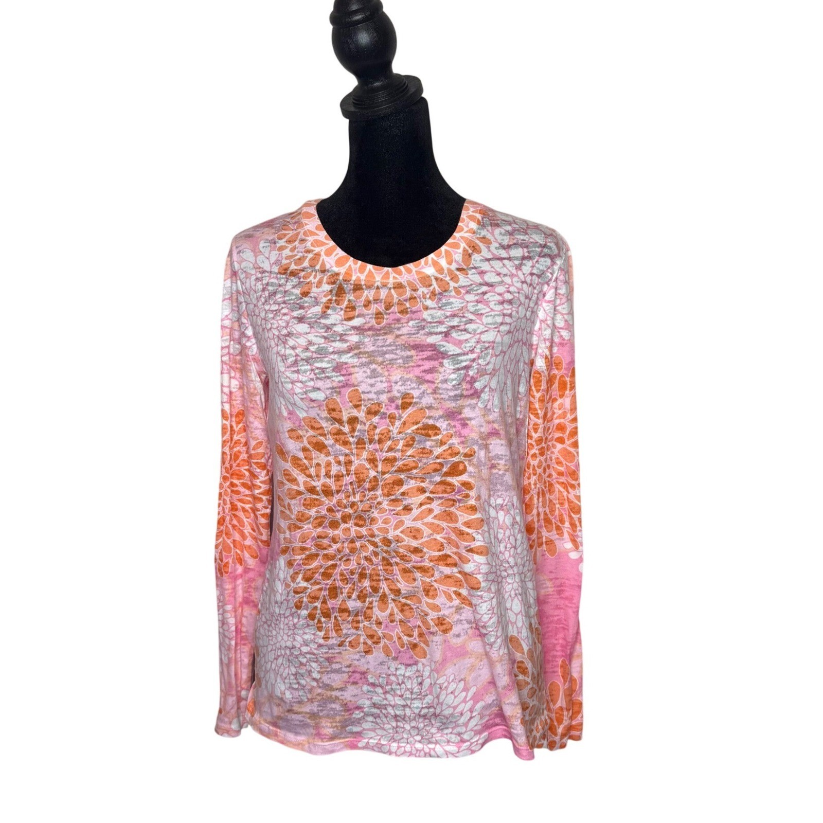 Sundance Burnout Floral Orange Pink Top Hippie Art To Wear BOHO Layering Size S