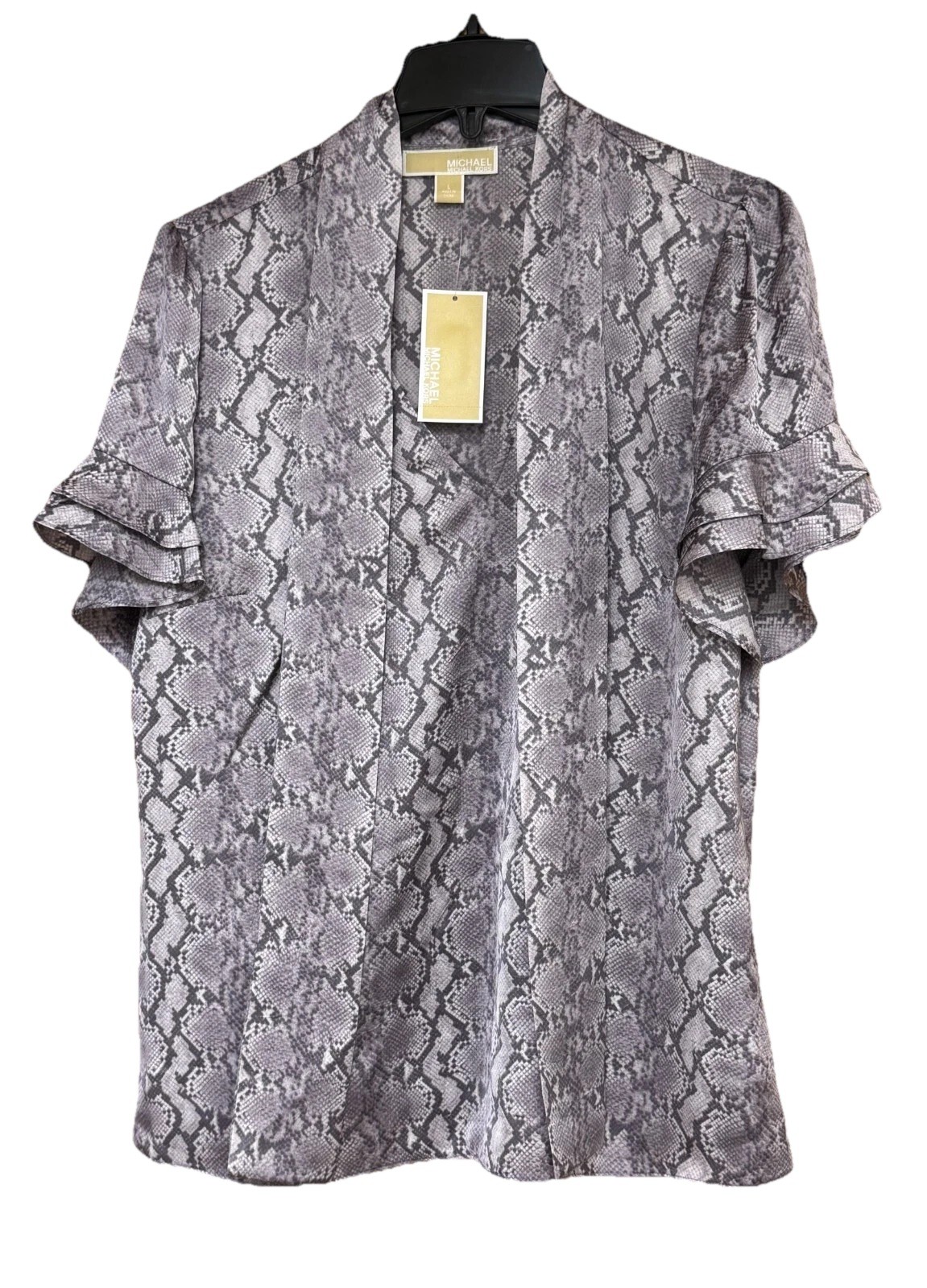 Michael Kors Women’s Blouse Large Sweet Lilac Snake Print Short Sleeve NWT $98
