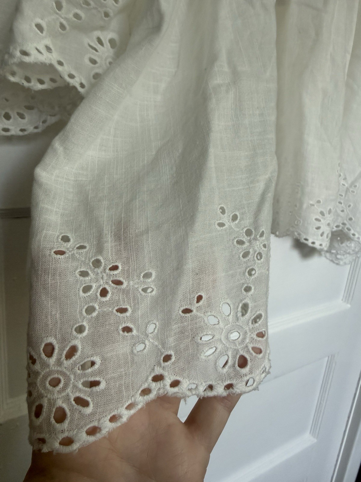 Free People S White Eyelet Embroidered Square Neck Puff Short Sleeve Blouse