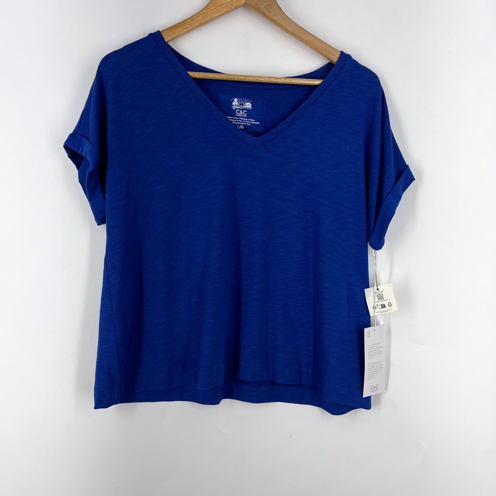 C&C California Womens Tencel Modal V-Neck Cuffed Sleeve Tee Size L NEW