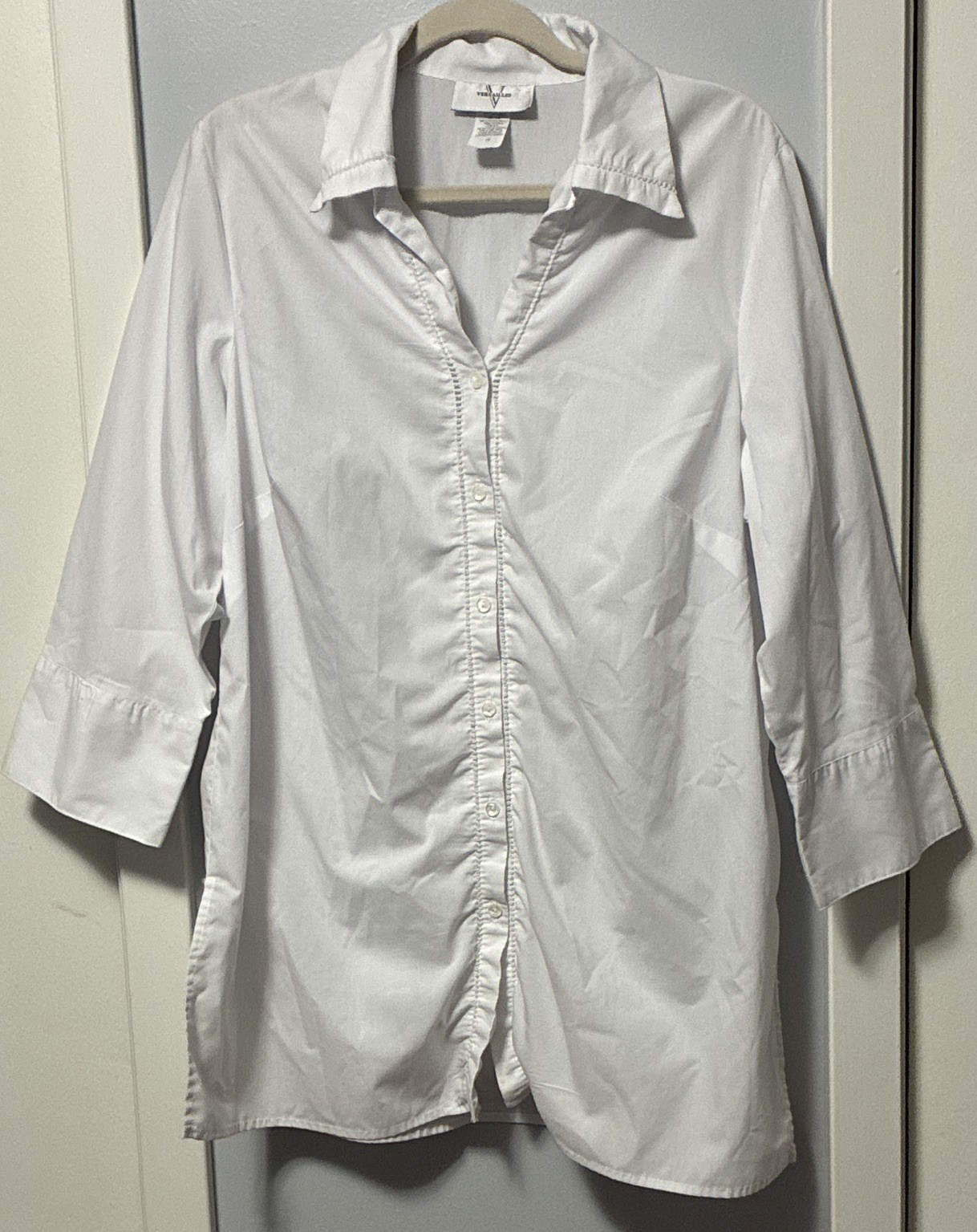 Versailles White Tunic Blouse Shirt Plus Size 1X 3/4 Sleeve