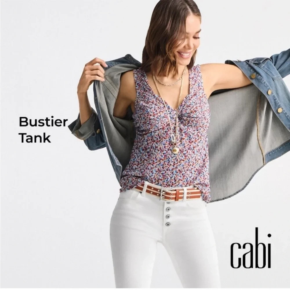 Cabi Bustier Tank Top #6314 Multicolor Confetti Mesh Twist Front Size Medium