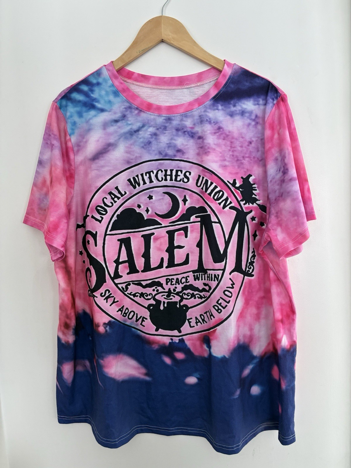 Women’s Salem Local Witches Union Tie Dye Polyester Short Sleeve Shirt Pink 2XL