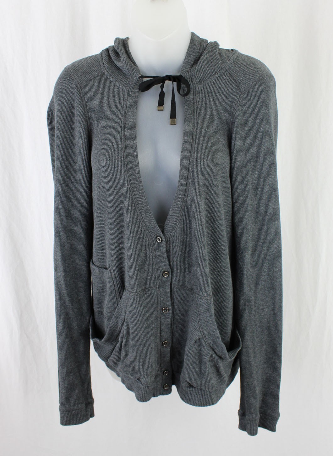 Marc by Marc Jacobs Women’s Gray Cotton Blend Hooded Long Sleeve Ribbed Top L