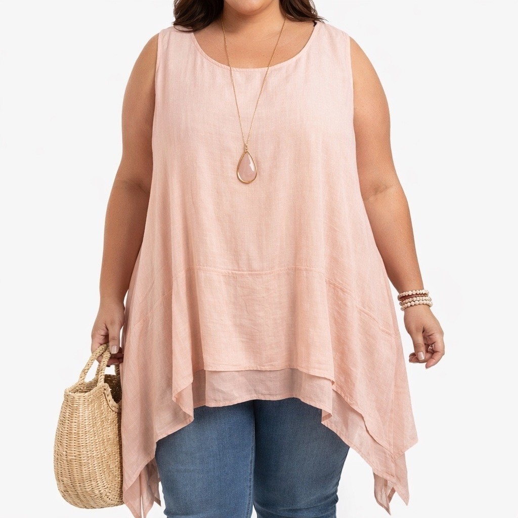Arna York Collection Pink Viscose Sleeveless Tunic Handkerchief Hem Top 30/32