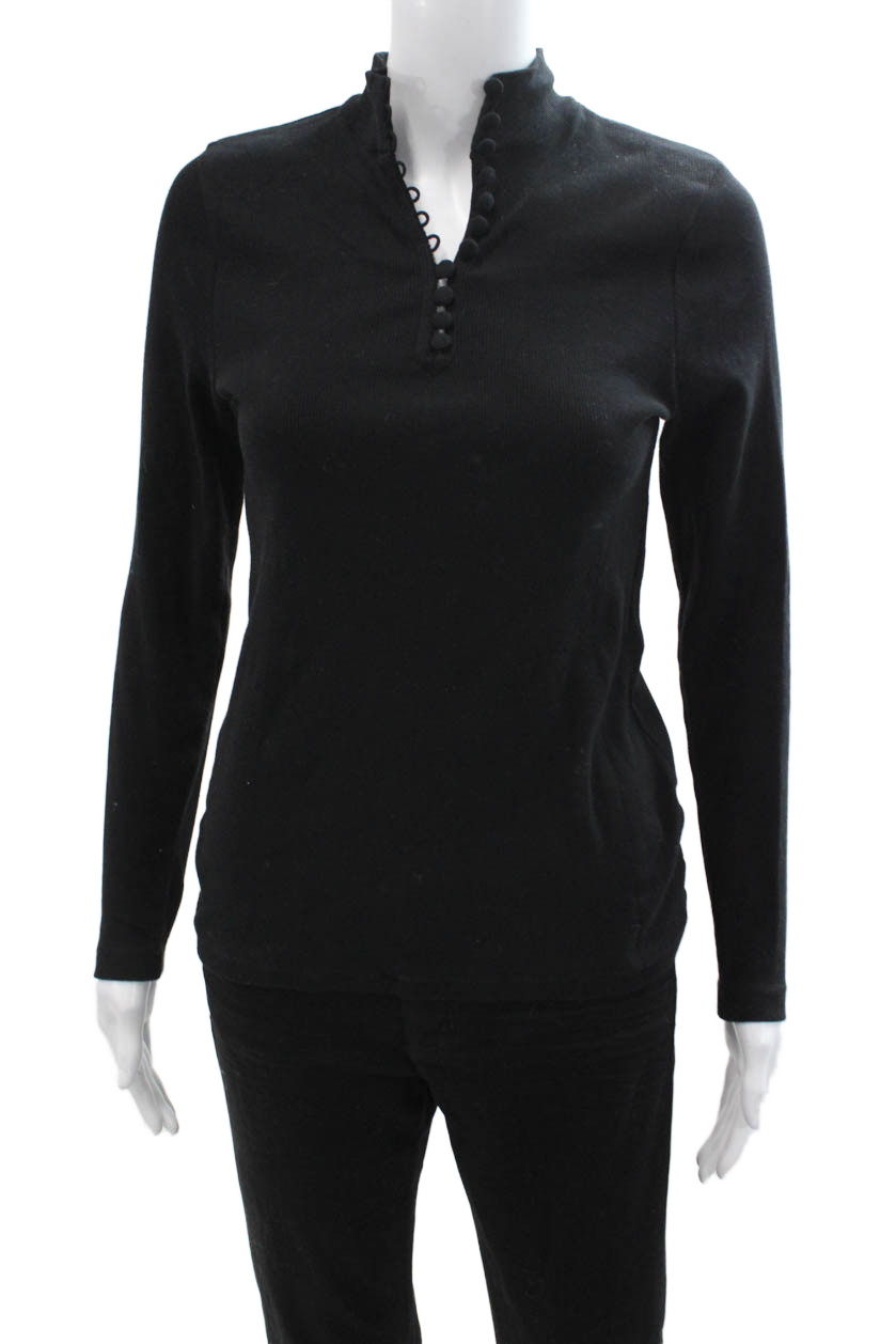 Mint Velvet Womens Basic Mock Neck Long Sleeve Modal Blend Top Black Size S