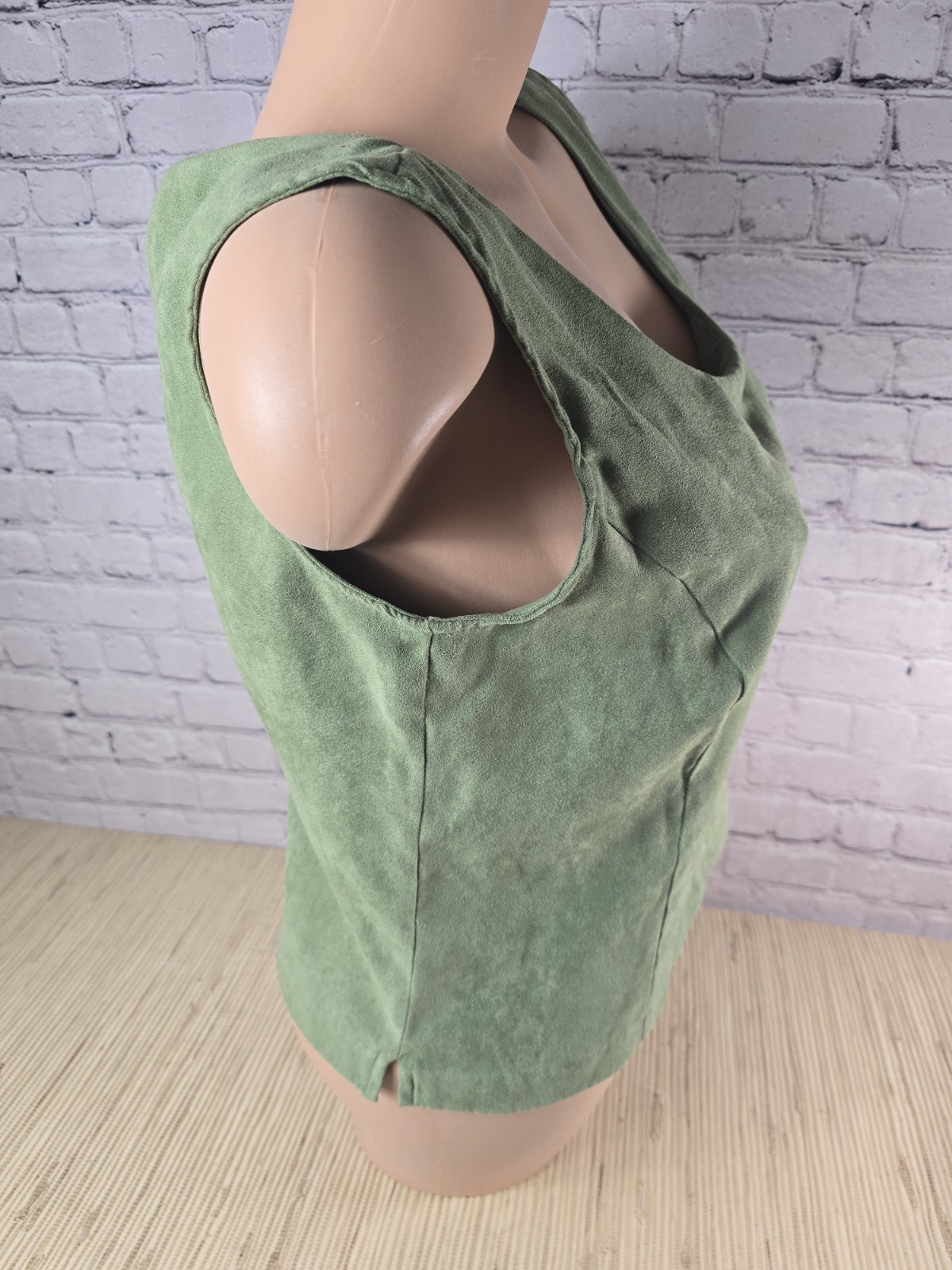 Vintage Miss Dorby 12 Green Sleeveless Tank Top 90s Pleated Suede Zipper Solid