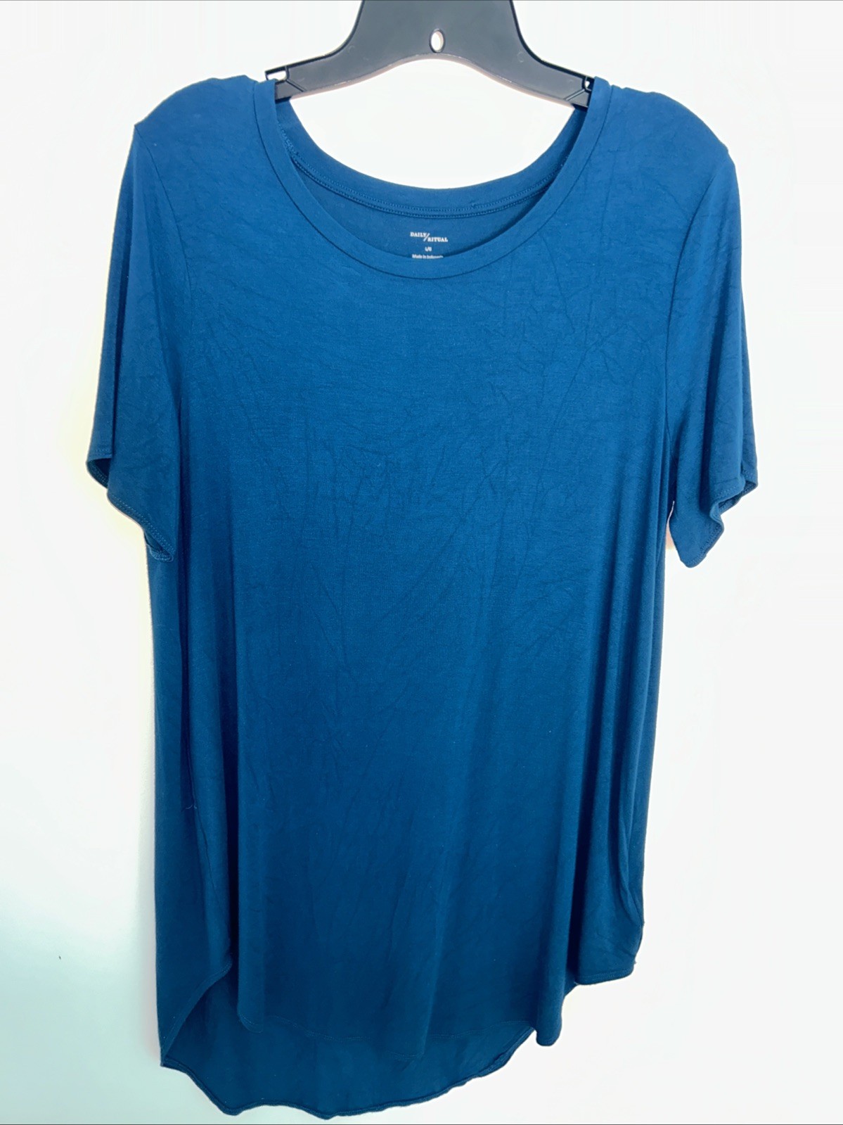 Daily Ritual Women’s L Teal Soft Viscose Tunic Top Short Sleeve Comfort Oversiz