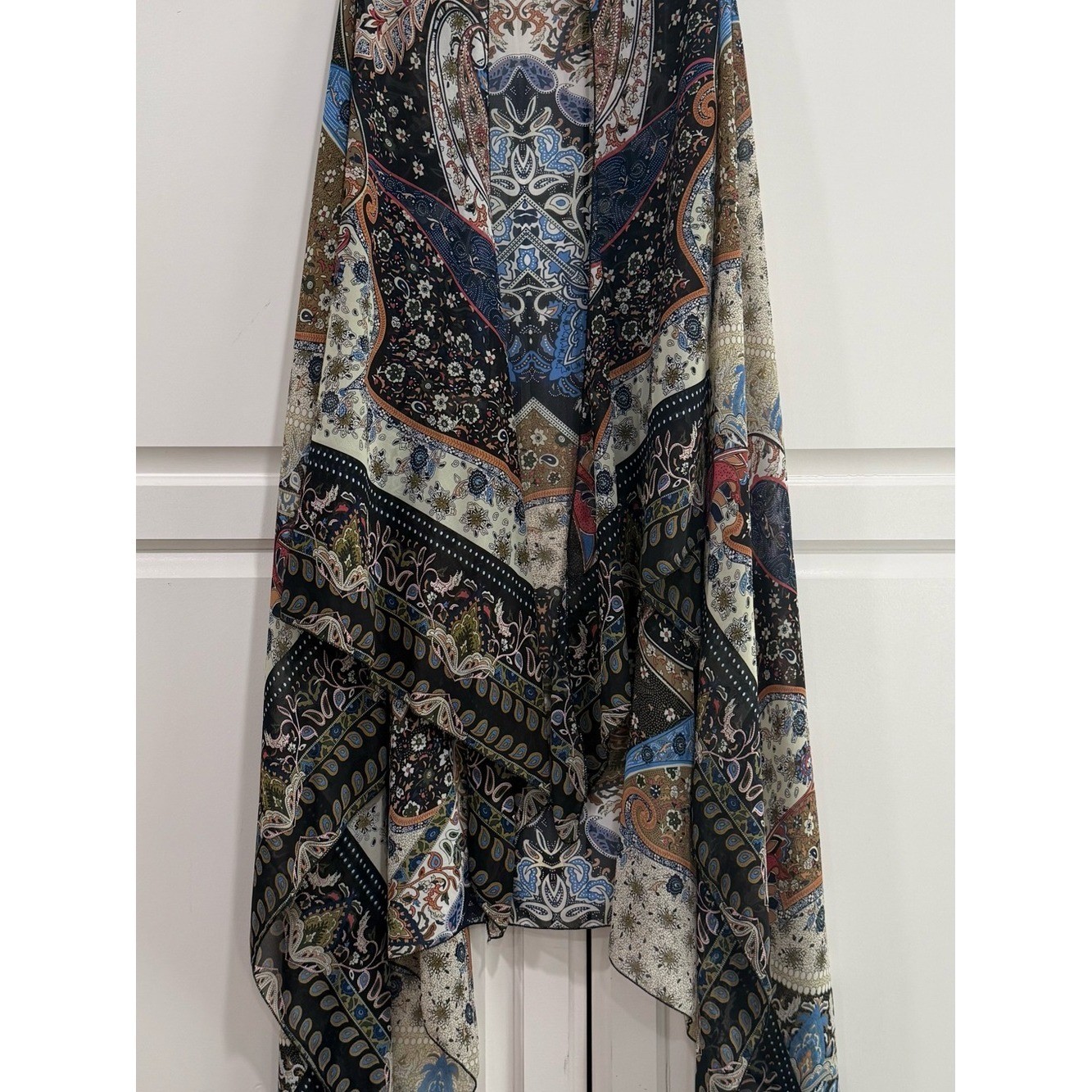 Boho Floral Patchwork Sleeveless Drape Vest – Neutral Multi Color Womens S/M