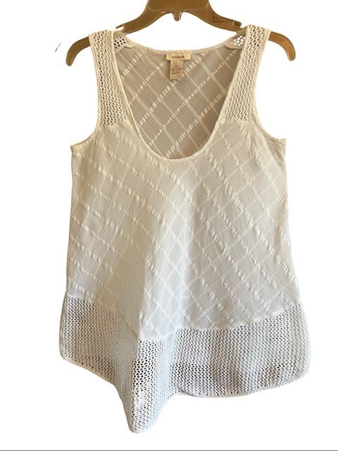 Sundance Catalog White Crochet Lace Tank Top Large M Boho Seersucker Festival