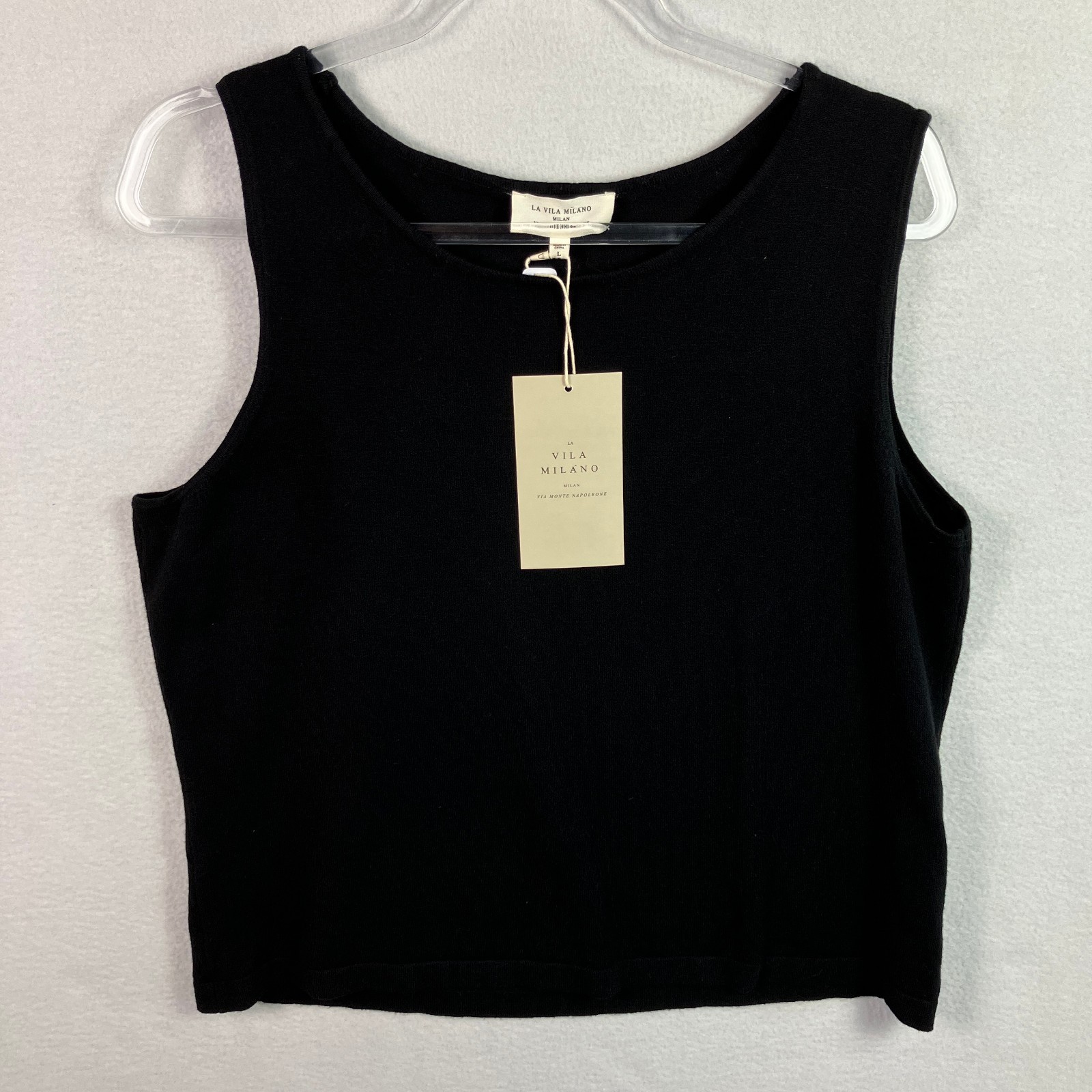 La Vila Milano Cropped Sleeveless Knit Tank Top Women’s Size L Black NWT