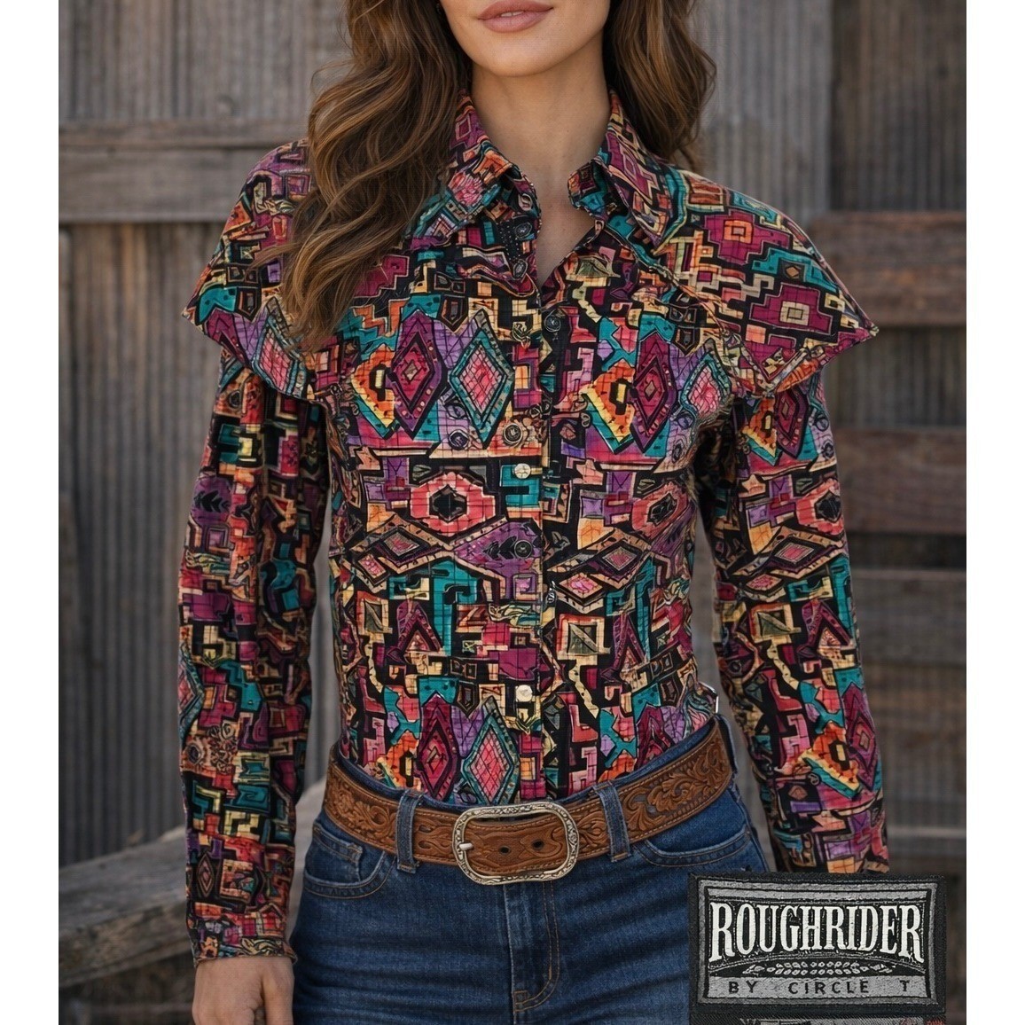 Women’s Vintage Western Shirt S Southwestern Aztec Cape Rodeo Style Cowgirl Chic