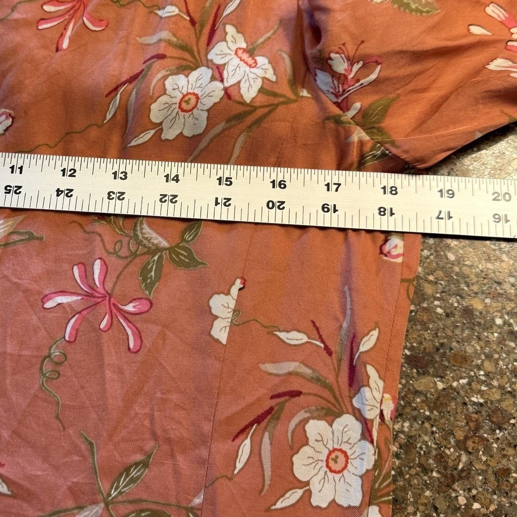 Rebecca Taylor Womens Silk Blend Floral Blouse 8 Orange Tie Cuff Cottagecore