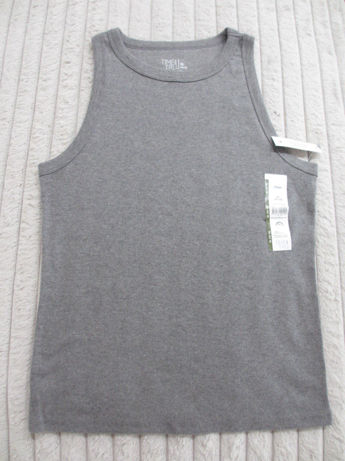 Time and Tru High Neck Ribbed Tank Top Shirt Women’s XL Gray Comfort Stretch NEW