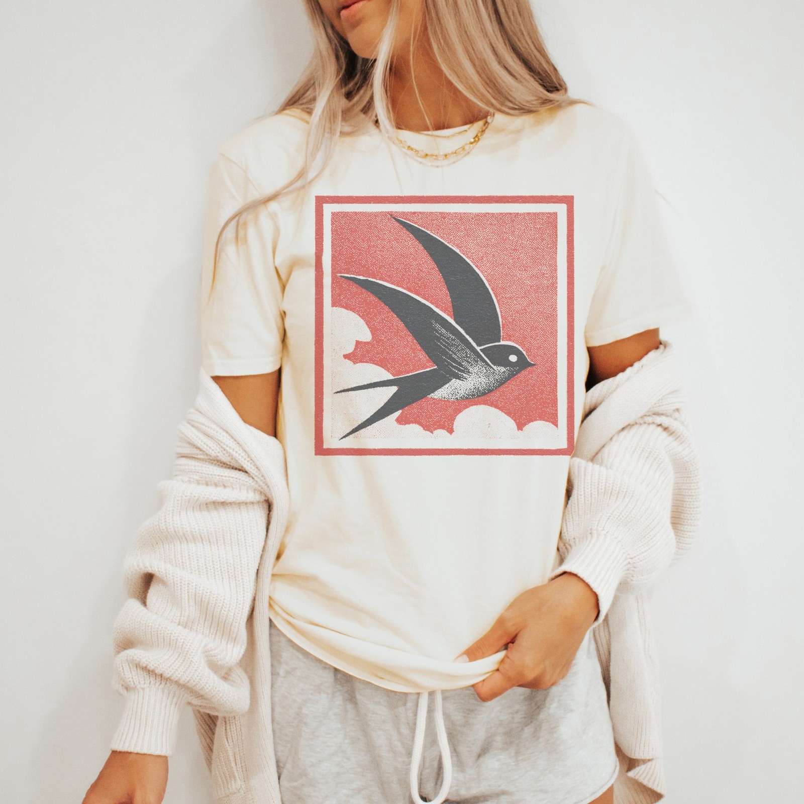 Black Bird Flight Retro Graphic Tee Bold Minimalist Art Design