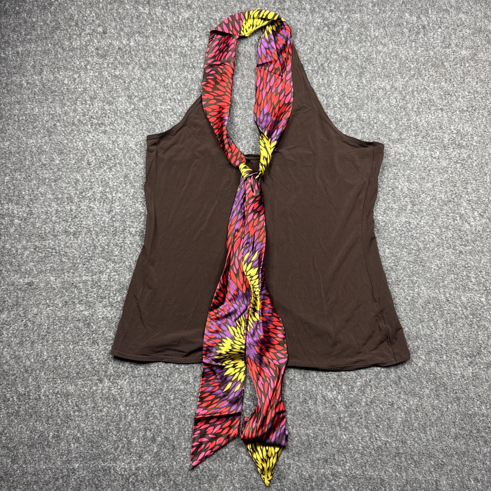 Trina Turk Silk Scarf Halter Top Brown Multicolor Women’s Large NWT