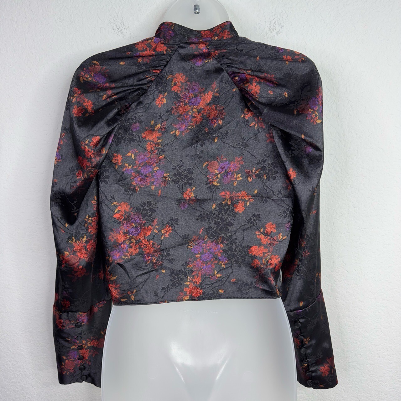 Zara Shirt Womens M Colorful Floral Puff Sleeve Asian Dark Romantic Whimsigoth