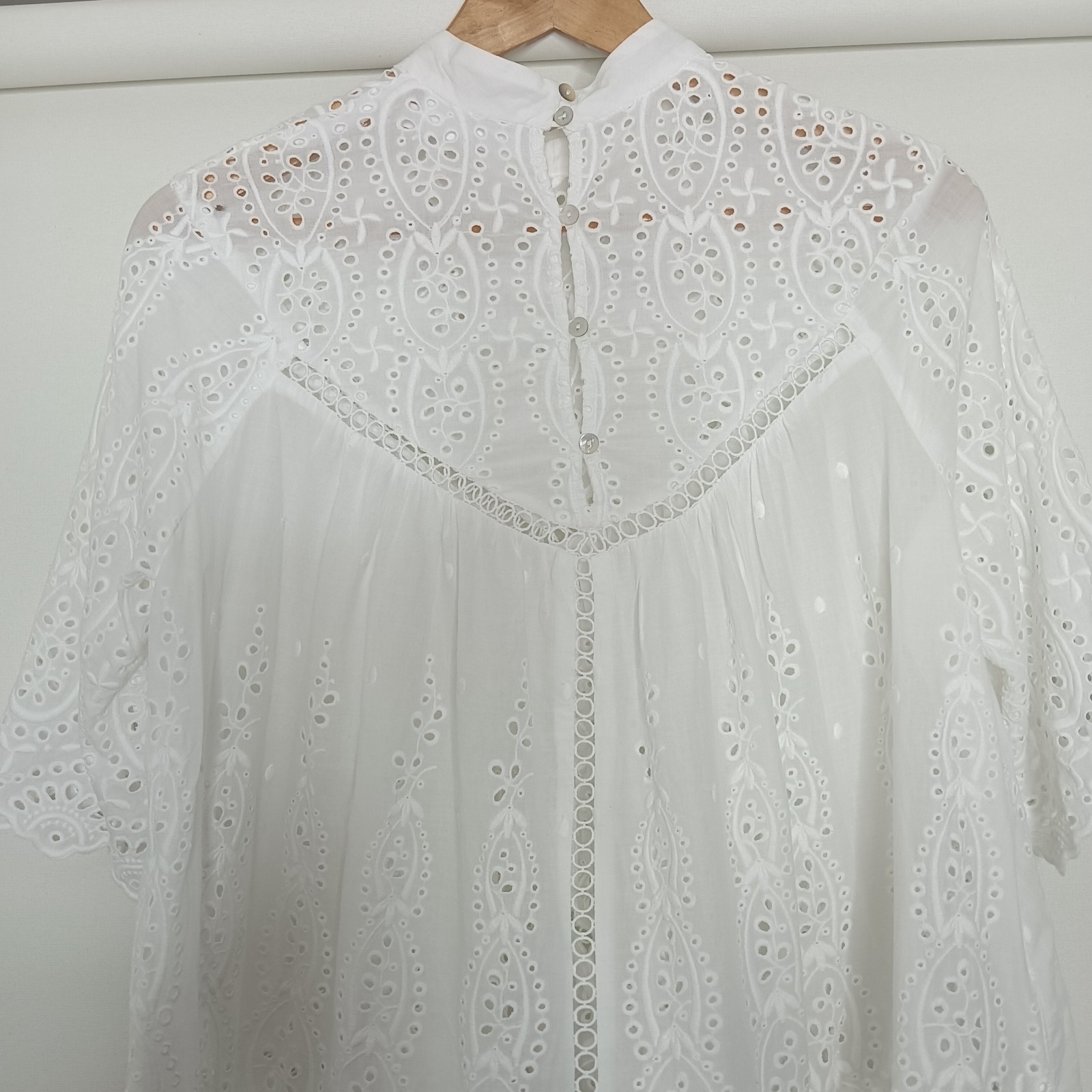Zimmermann Top Size 1 AU 8 US 4 White Lace Boho Babydoll Embroider Smock Tunic