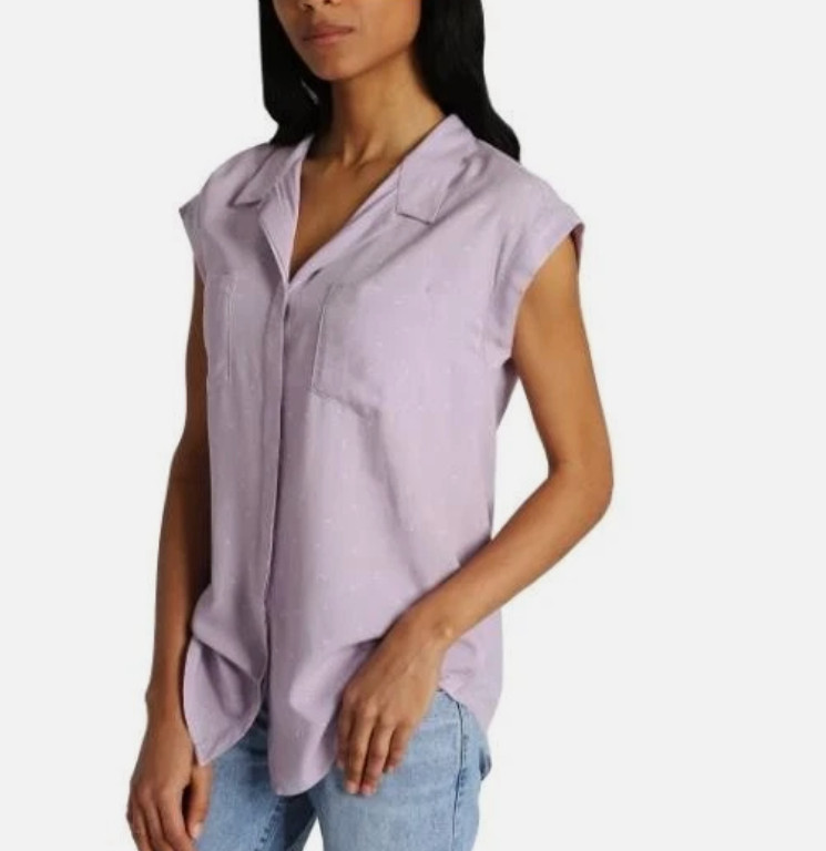 Jachs Girlfriend Women’s Button Front Blouse, Purple Large TAG LOOSE