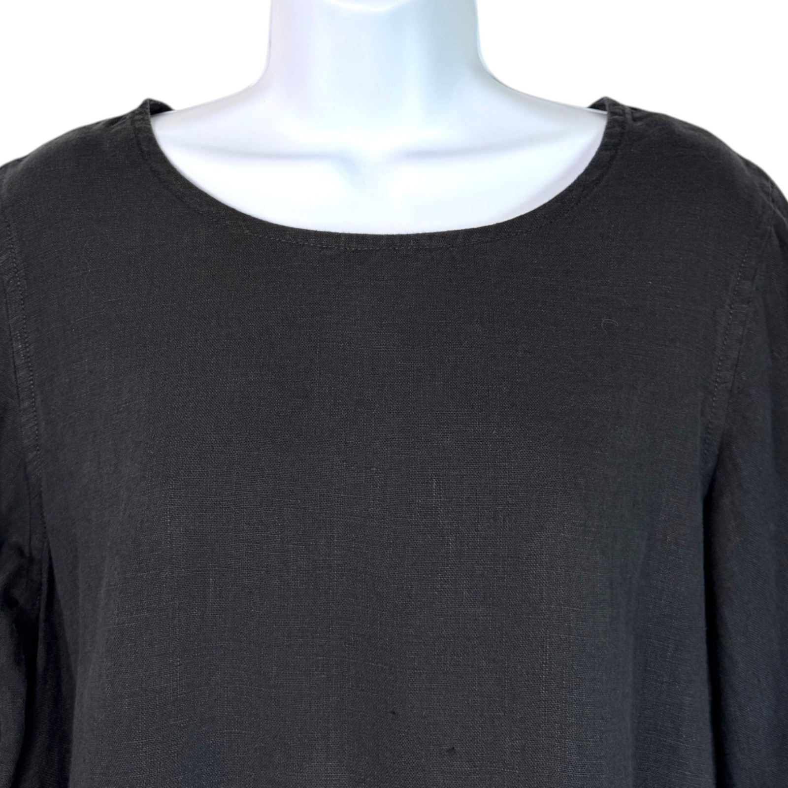 Crown Linen Designs Womens Linen Tunic Top Sz M Black Boho Lagenlook Artsy Flowy