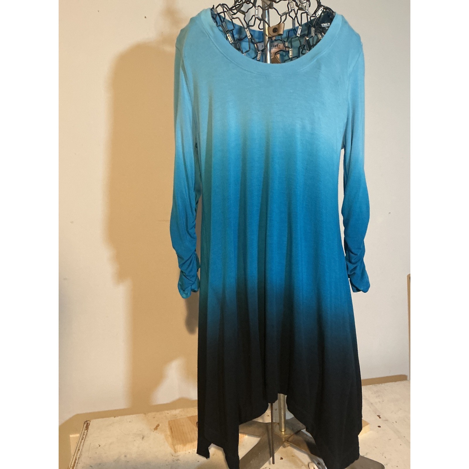 Philosophy Republic Clothing Blue Ombre Dip Dye Sharkbite Tunic Small Long Slv