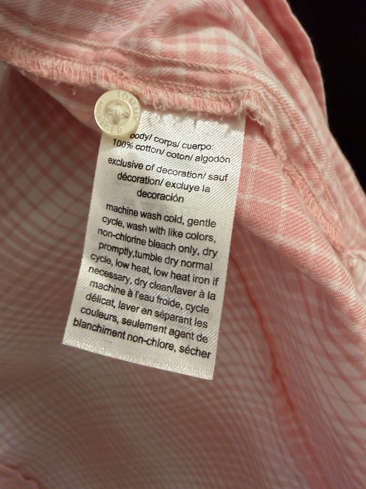 Women’s Long Sleeve Button Up Tommy Hilfiger 100% Cotton L Pink & White Casual
