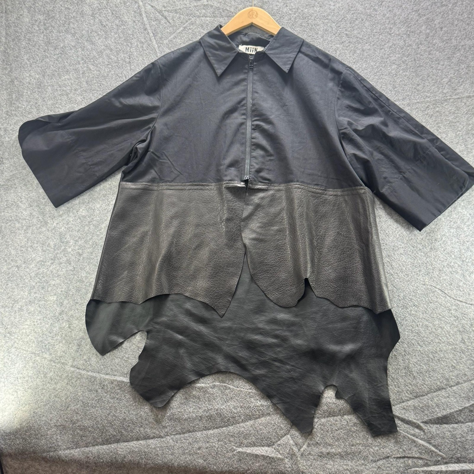 Miin Blouse Womens 3 Black Faux Leather Asym Hem 1/2 Zip 3/4 Sleeve Tunic Top
