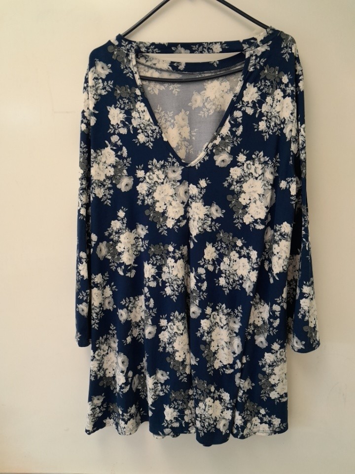 Emerald Long Sleeve Blue And White Floral Top