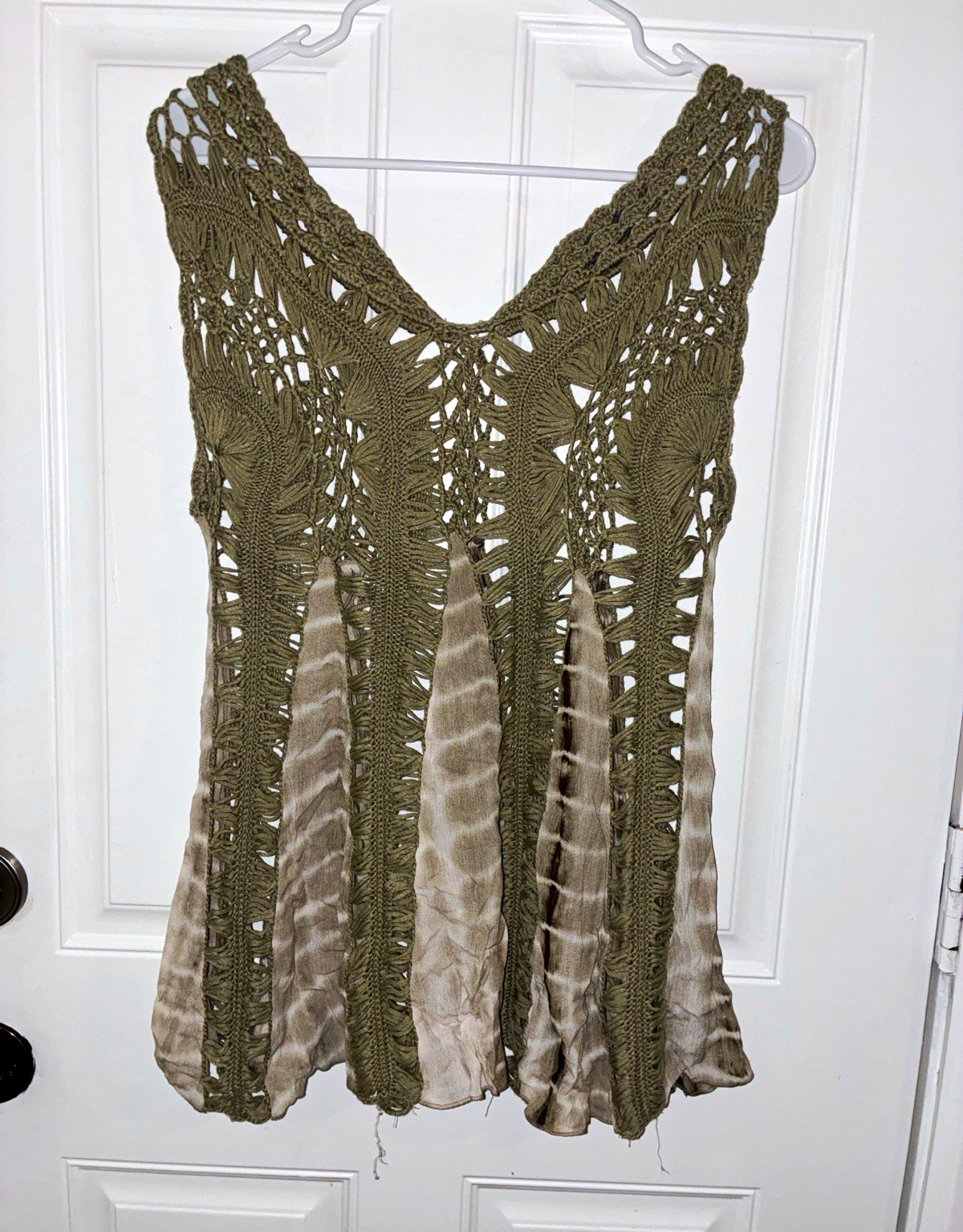 Women’s Maternity Green/Beige Tie-Dye Crochet V-Neck Tank Top Sleeveless 6