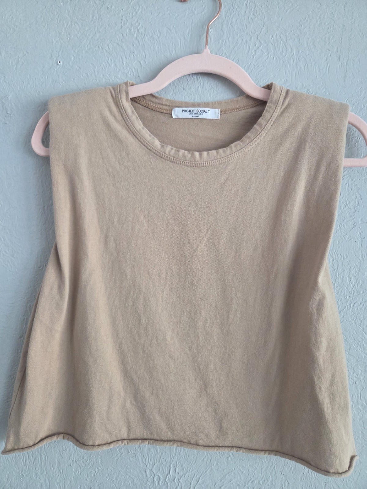Project Social T Womens T-Shirt Size XS Beige 100% Cotton Raw Edge Made in USA