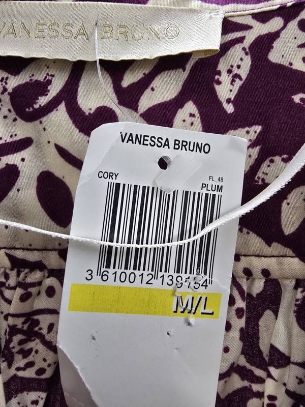 Vanessa Bruno Cory Print Top Women’s M/L Plum/Cream Short Sleeve V-Neck Pullover