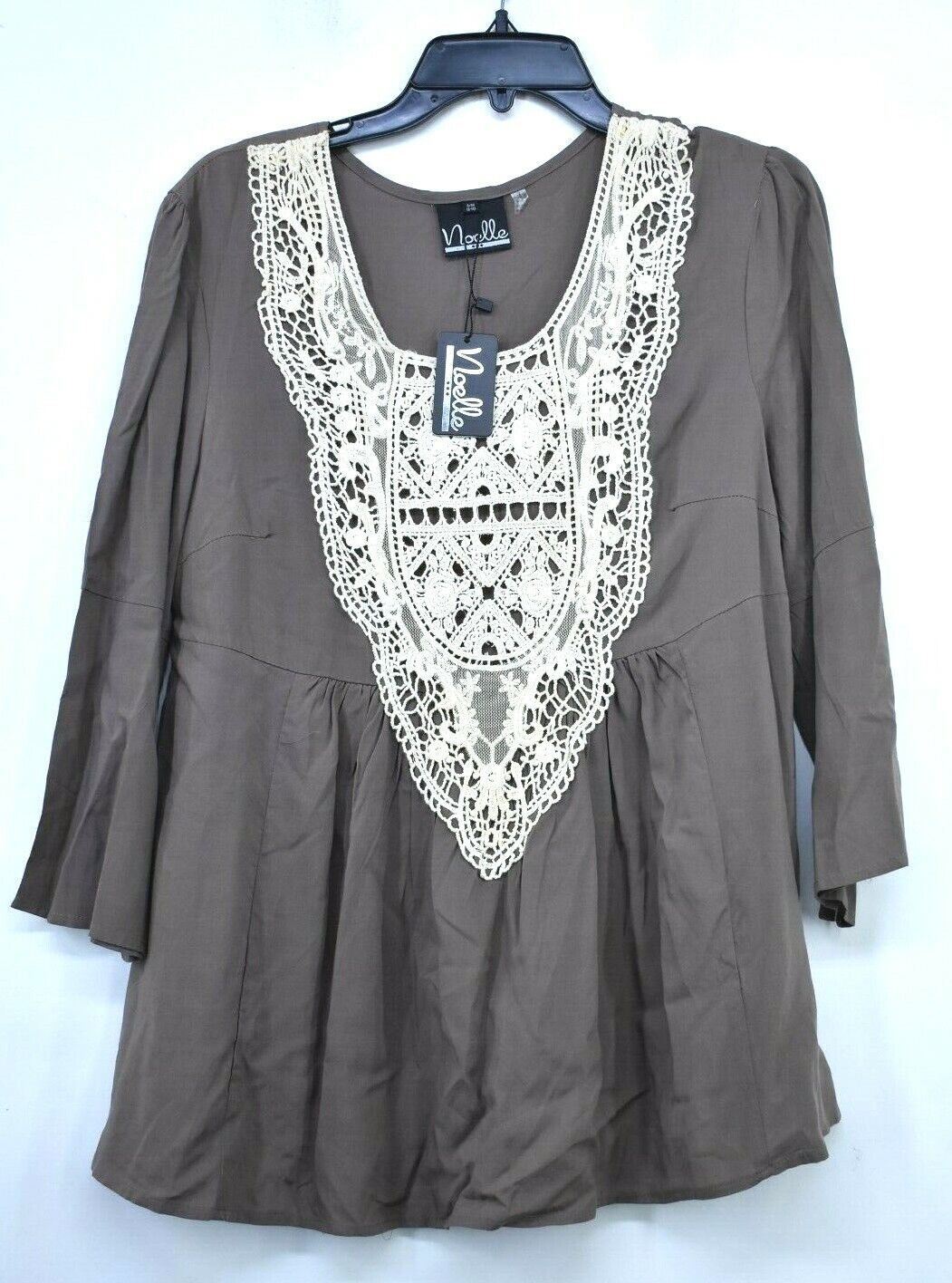 Noelle Womens Scoop Neck Long Sleeve Fit-Flare Crochet Top Blouse S/M (8-10)