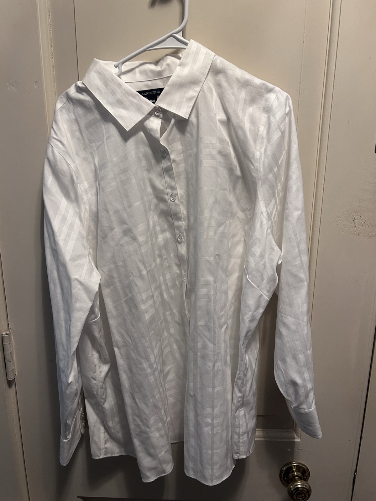 Lands’ End Women’s Plus 26W Classic Striped White Cotton Blouse