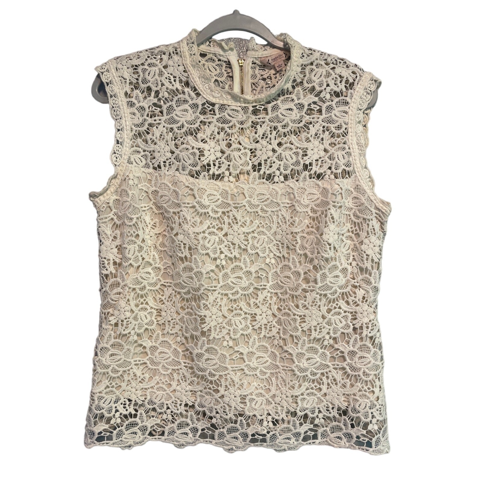 NWOT Nanette Lepore Ivory Embroidered Crochet Sleeveless Blouse Large