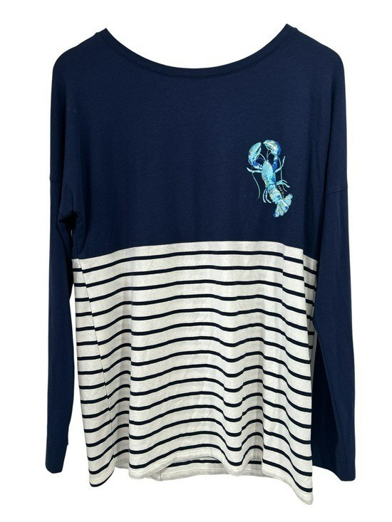 Lilly Pulitzer Finn Tee – Lobster In Love Graphic Print – Nautical Stripe M