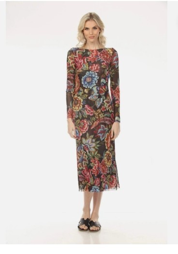 New – $198 Johnny Was Jade Maldova Mesh Midi Dress – Antiqua Flower Size Medium