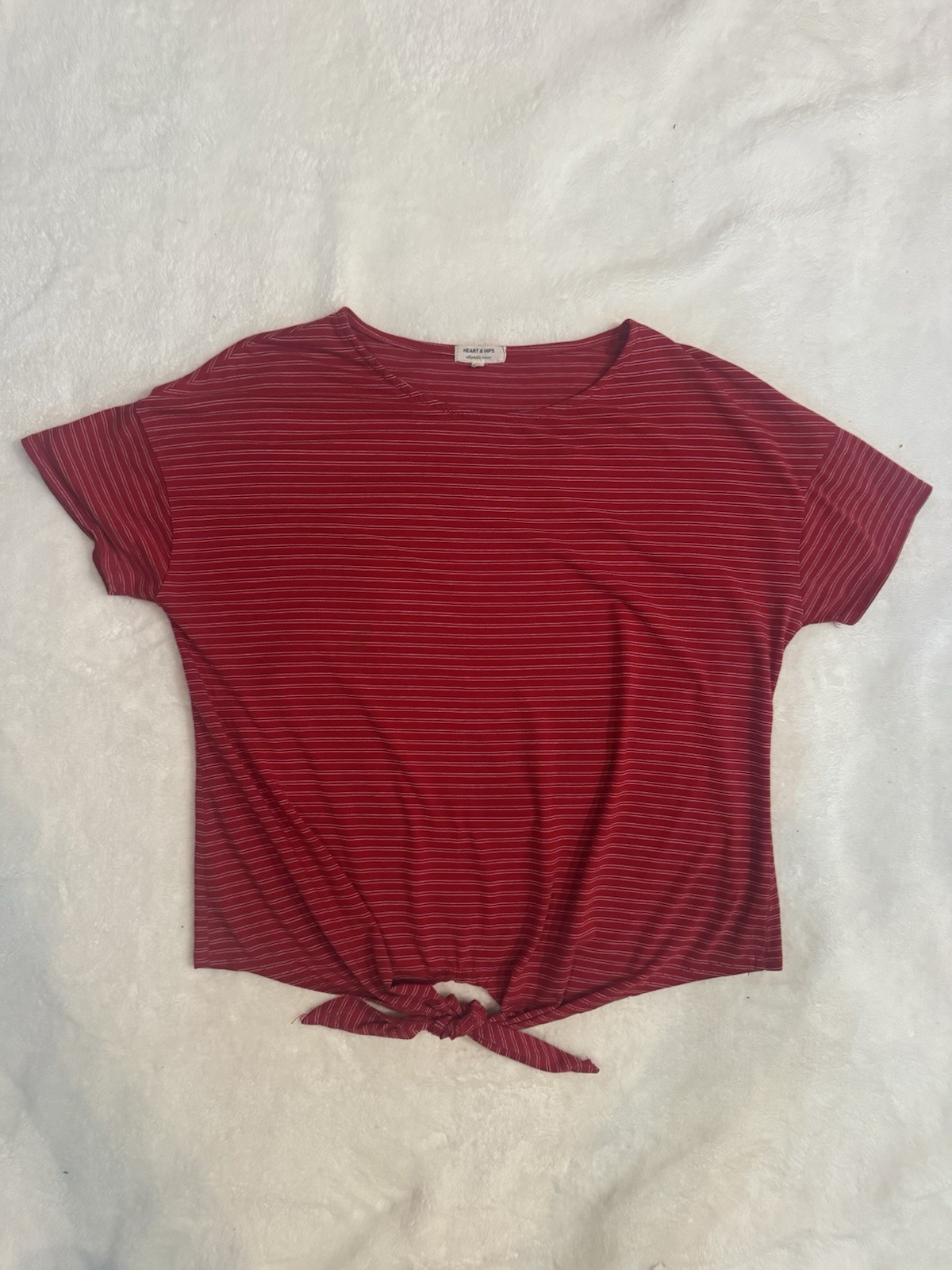 Women’s Red With White Stripes Top W/Front Tie Detail Size M By Hearts And Hips
