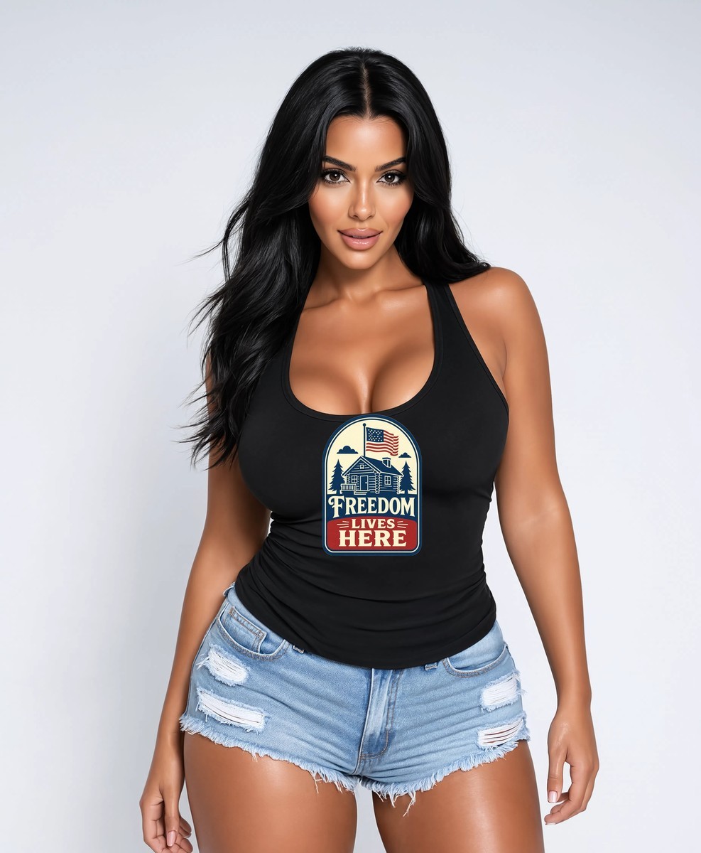 Freedom Lives Here Womens Racerback Tank Patriotic Made in USA
