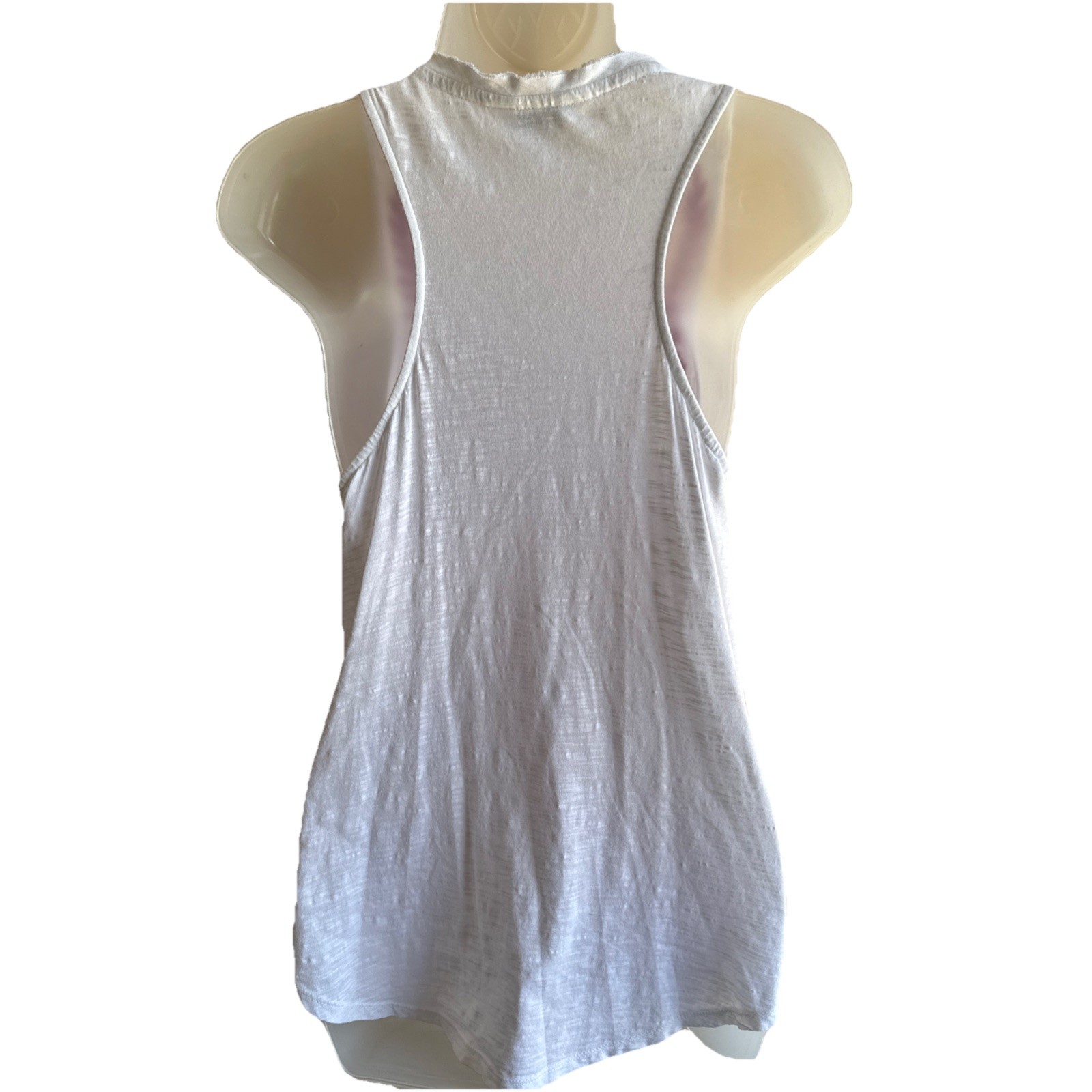 Lucky Brand Knit Tank Top S White with Purple Embroidery Racer Back Dip Hem cute