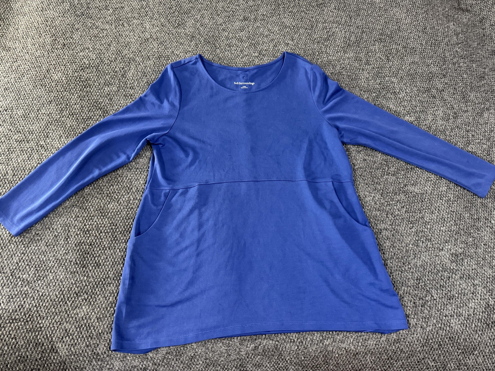 Soft Surroundings Blouse Womens Large Blue Scoop Neck Long Sleeve Tunic Top