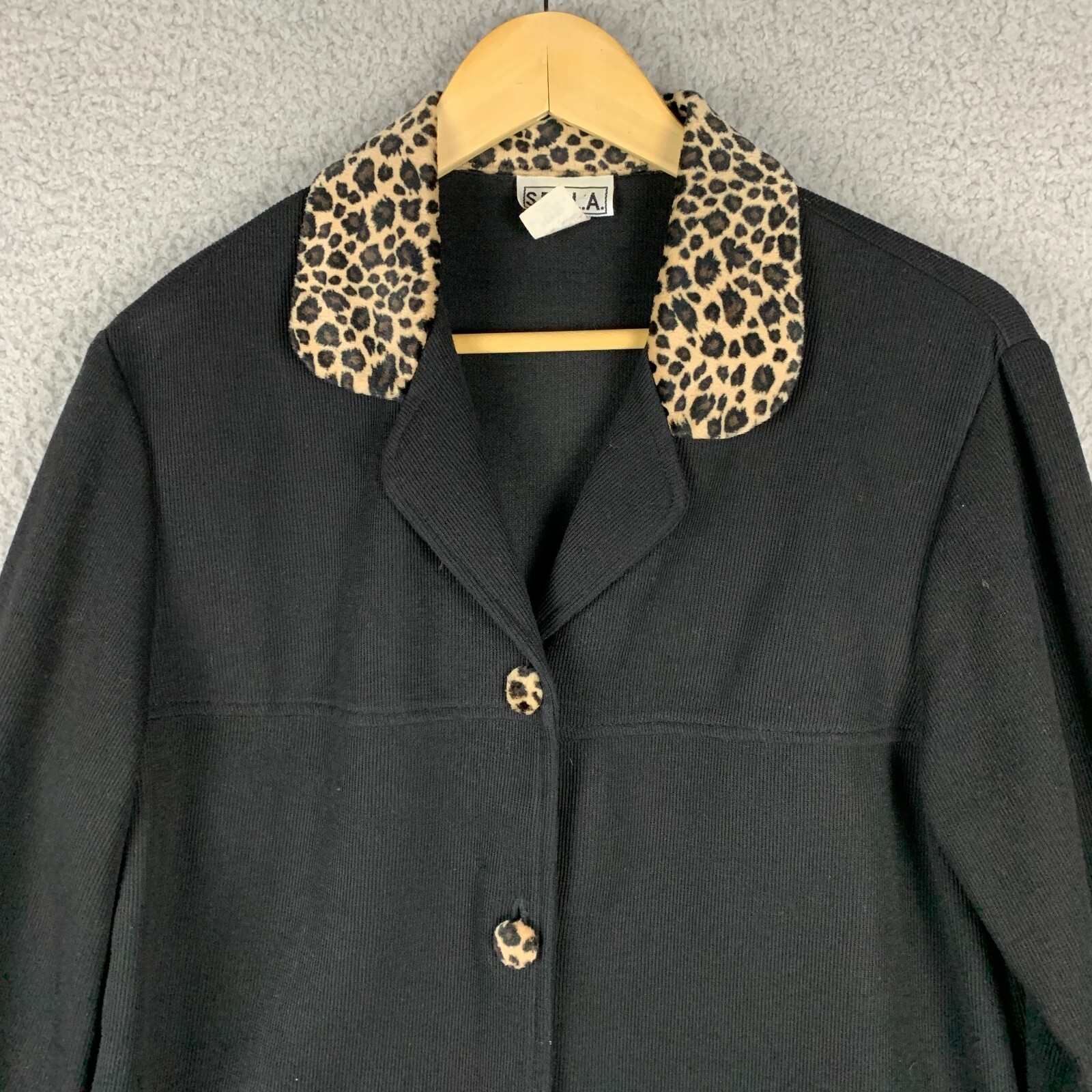 Vtg 90s SRNLA Jacket Women Small Cheetah Faux Fur Collar Tunic Mobwife USA