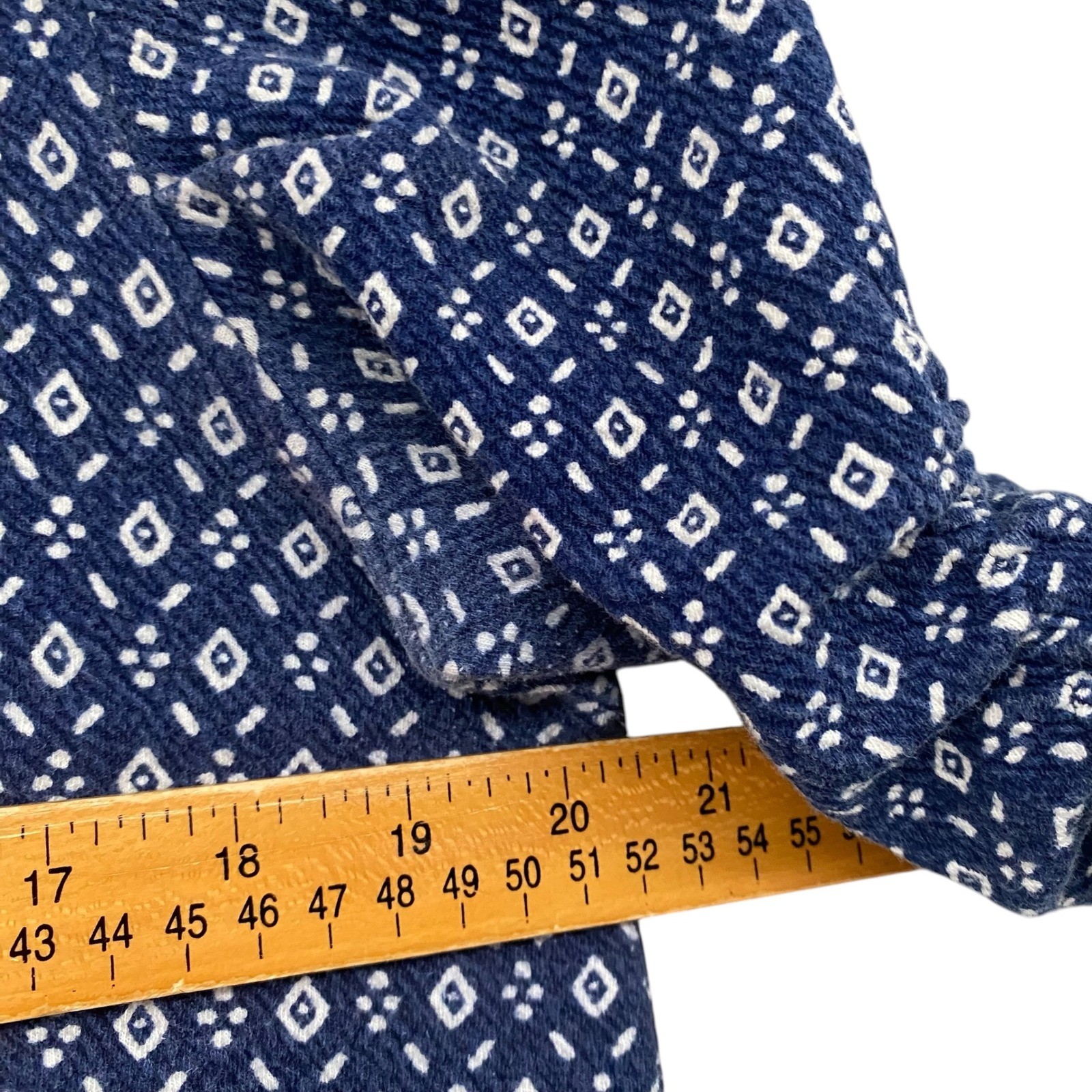 Akemi + Kin Anthropologie Blue Geometric Embroidered Bib Tunic Top Large
