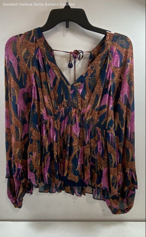 Farm Rio For Anthropologie Jirafas Ruffled Blouse Size Small